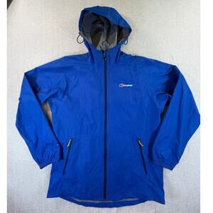 Berghaus Mens XL Blue Long Hooded Waterproof Lightweight Rain Jacket Coat Casual